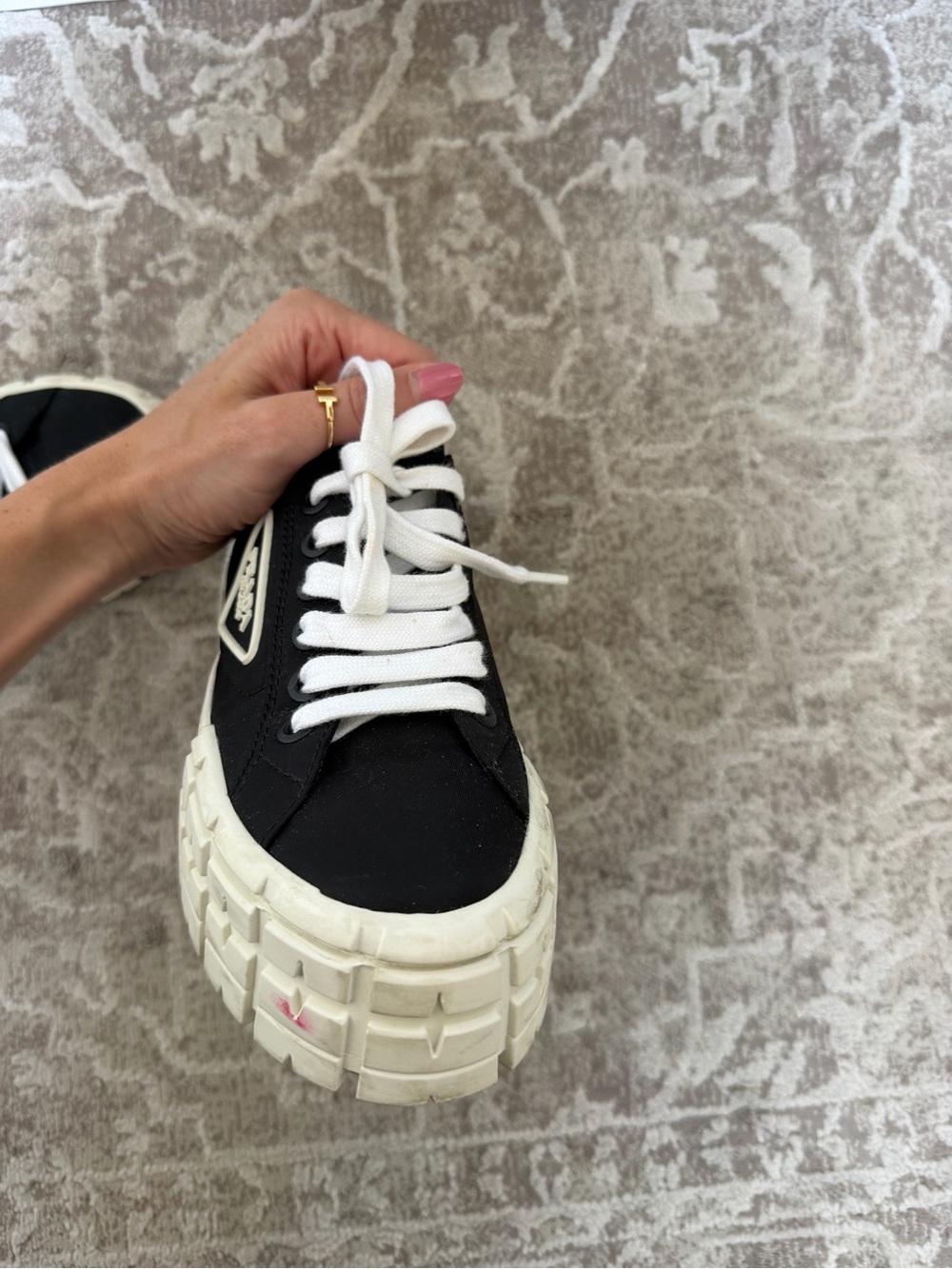 Prada Black and White Platform Sneaker - Picture 2 of 10